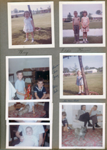 Mary, Eddie and Karen - probably in Compton yard. Bruce Overstreet (?)  and Alan with Mr Machine. Alan, John and Bud Overstreet.