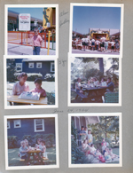 Alan at Glendale Mall on birthday - Marionette Theatre - Tom Sawyer. Susan and Alan picnic table with cake.  Joey Lobraico, girl, Alan, Mary Lobraico eating cake at tiny picnic table. 6122 steps - Richy and Beth Ann Gootee (waving), Susan, Debbie and Di Di Smith, Mike Lobraico cowboy shirt, Joey Lobraico. Mary Lobraico red balloon. Lu Ann and Jayne Snodgrass, Alan.