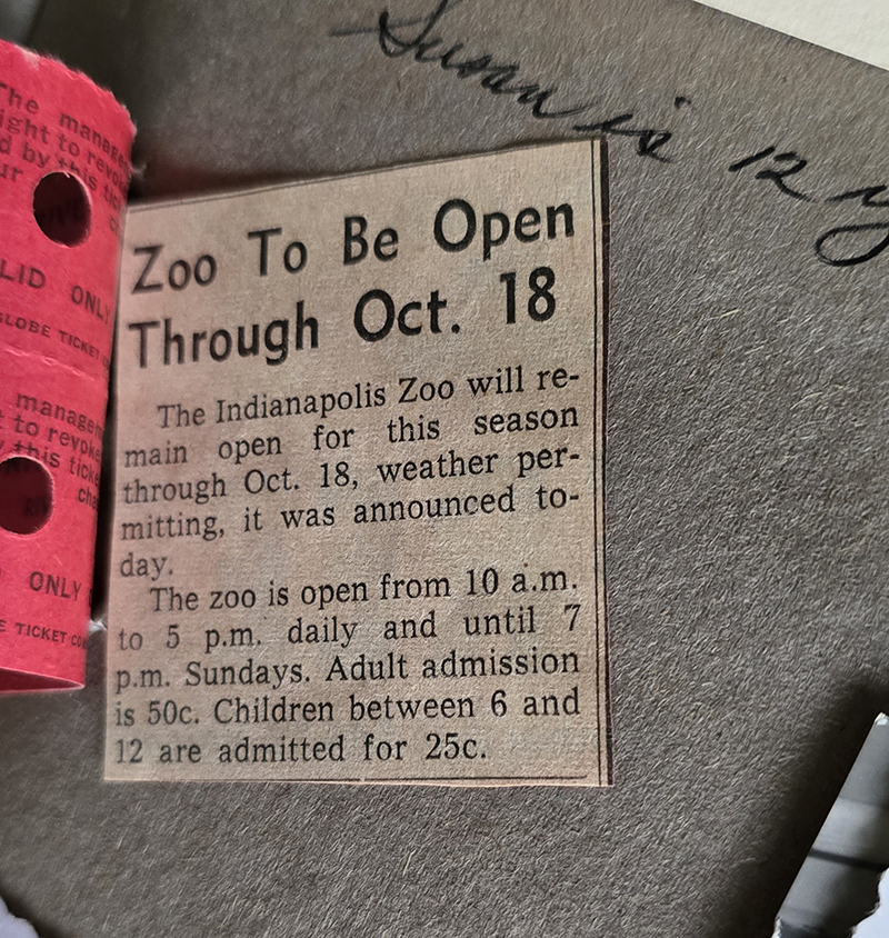 newspaper clipping - Indianapolis Children's Zoo hours