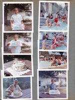 Susan's birthday - Roselyn cake and Rosemary-made cake. Susan and Alan in side yard. Riviera Club - Alan and Di Di Smith baby pool