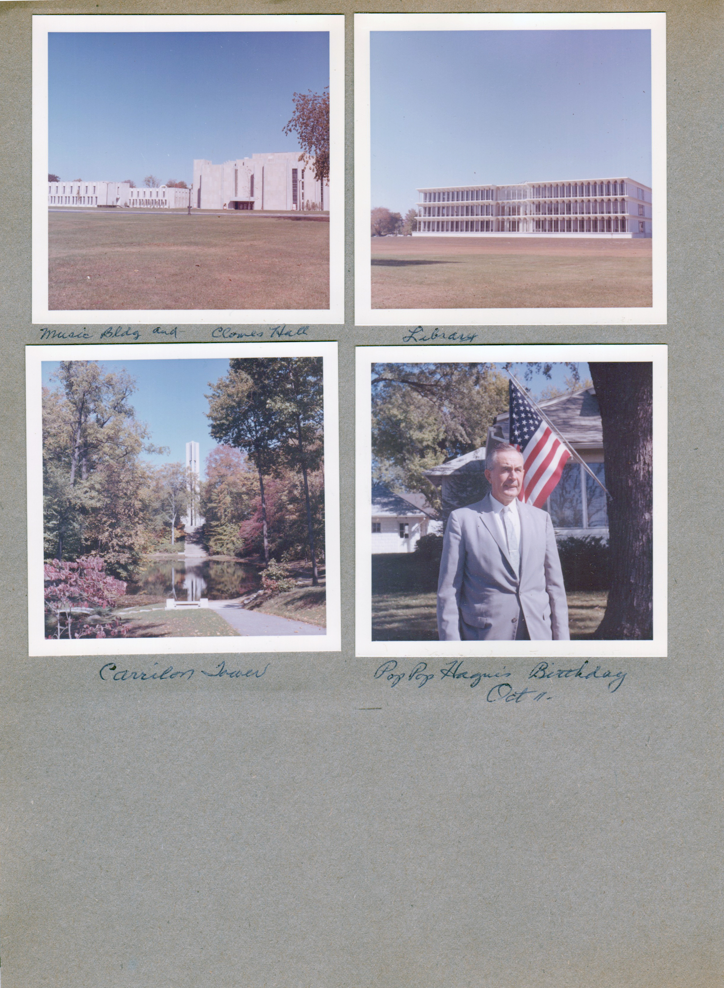 Butler - Clowes Hall. Library. Carillon Tower. Pop Pop (Girstle) Hague's birthday - front yard 8815.