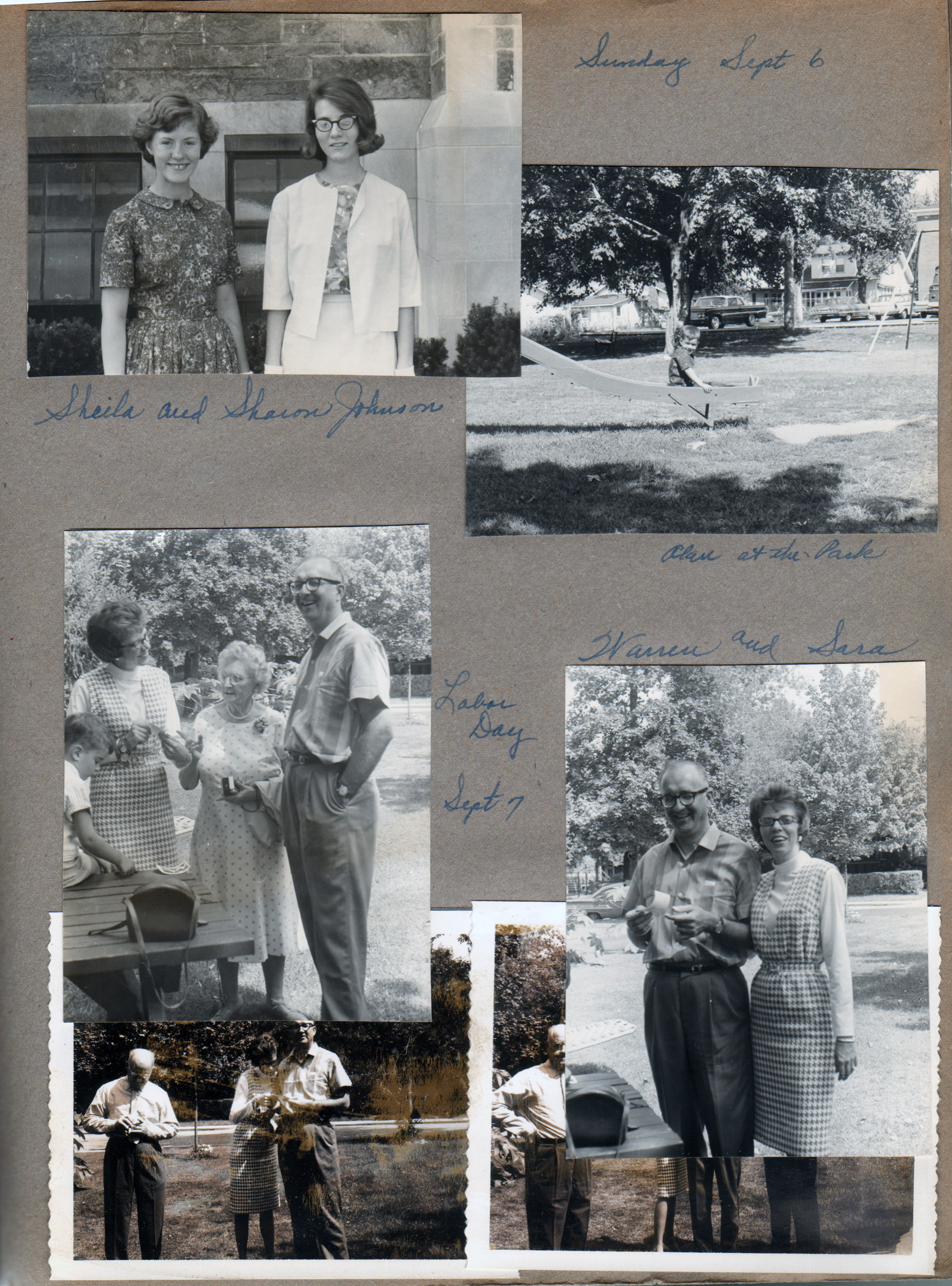 Sheila and Sharon Johnson. Alan at Broadway Park. Labor Day Alan, Sara, Vonnie and Warren.