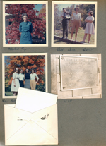 Springfield, Tenn. Sara and Warren's wedding - Mildred Pryor. Bill, Sara, Helen. Helen, Betty, Rosemary and Sara. First National Bank of Springfield plaque