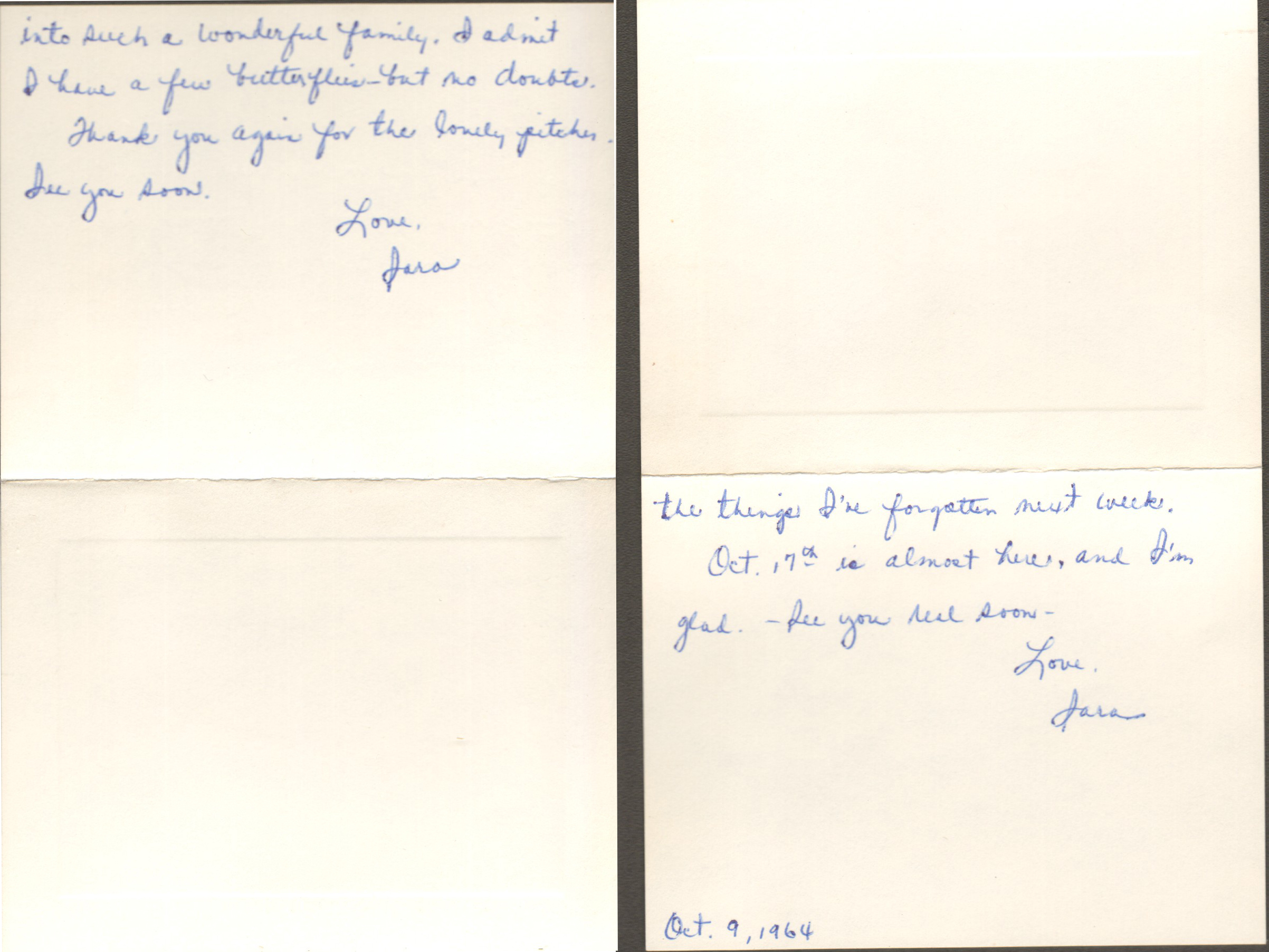 Thank You notes to Rosemary from Sara