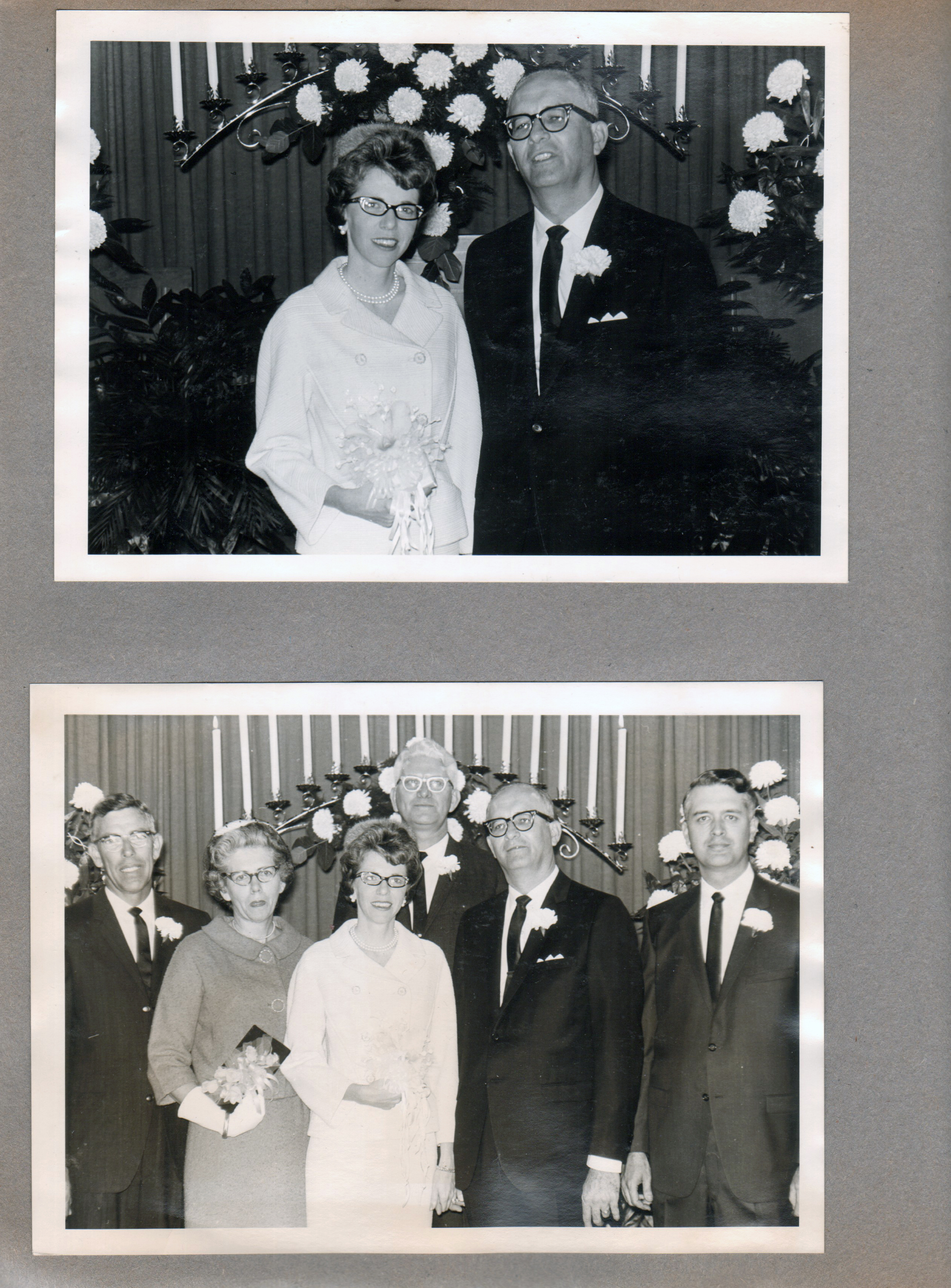 Springfield, Tenn. Sara and Warren's wedding - Mr and Mrs Warren Letsinger at altar. Elbert Hancock (brother), Mildred Pryor (sister), Sara, Warren, John