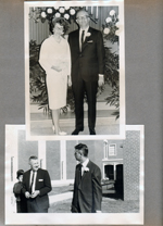 Springfield, Tenn. Sara and Warren's wedding - Mr and Mrs Warren Letsinger at altar. John outside of church