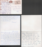 Postcard back DS-611 - Delta Queen to Alan from Vonnie. Letters from Mildred and Sue, Elbert, Mark and Neal.