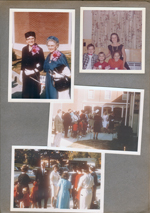 Springfield, Tenn. Sara and Warren's wedding - probably Sara's mother and Vonnie outside church. Alan, Carole, Rosemary, Cindy. Group outside church