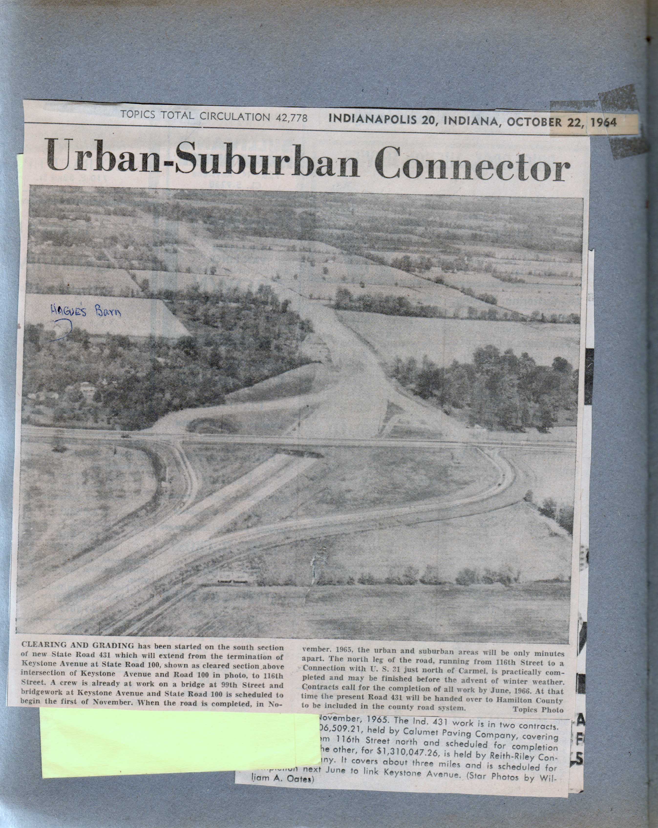 newspaper clipping - Urban-Suburban Connector - new State Road 421 to extend Keystone north.