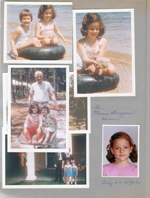 pictures from The Morgans - Carole and Cindy in inner tube. with Mink. Helen and Bill. Cindy in 1st grade.