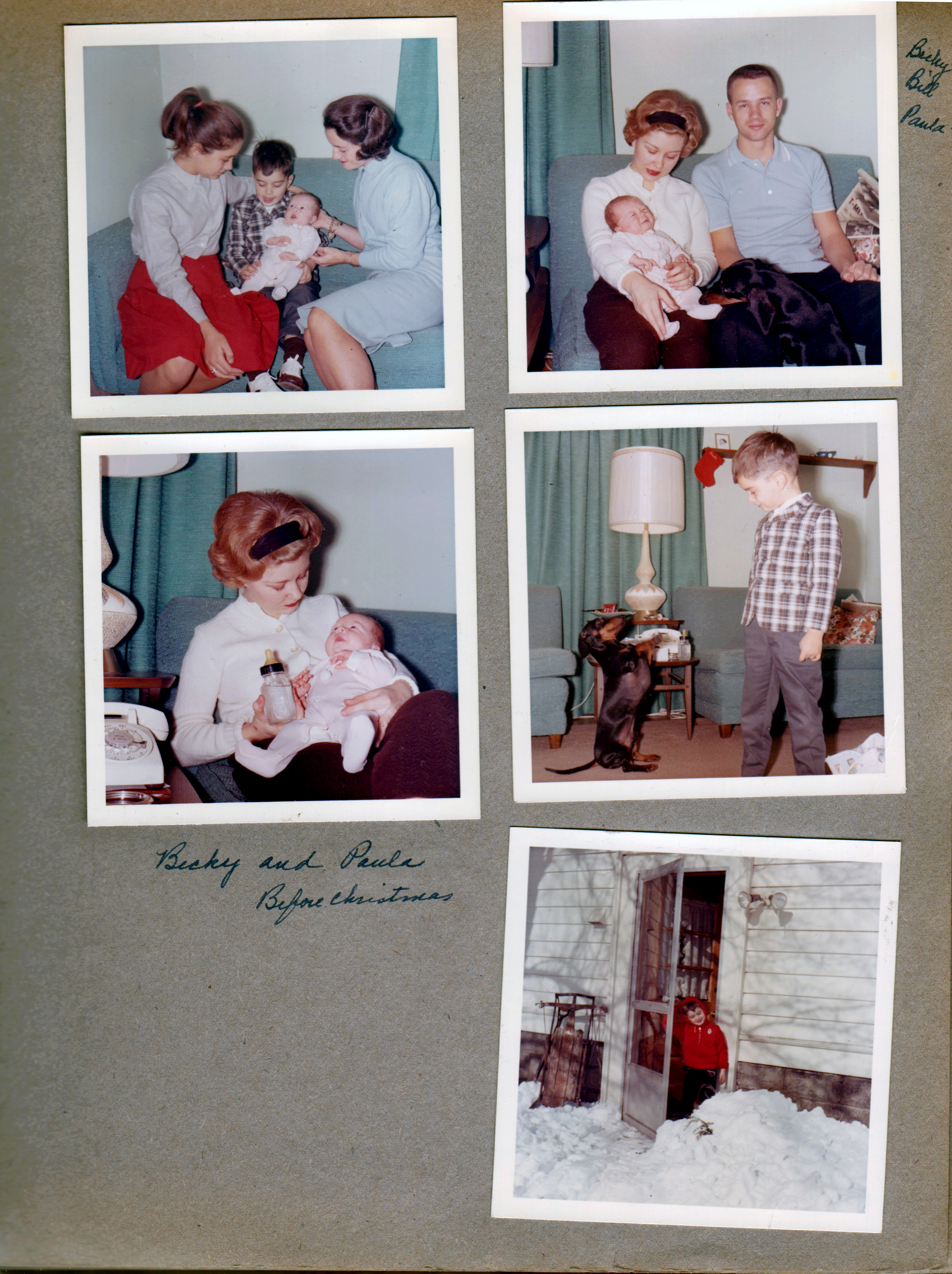 Becky and Paula Meadors before Christmas. Alan at back door 6122 in snow - sled.