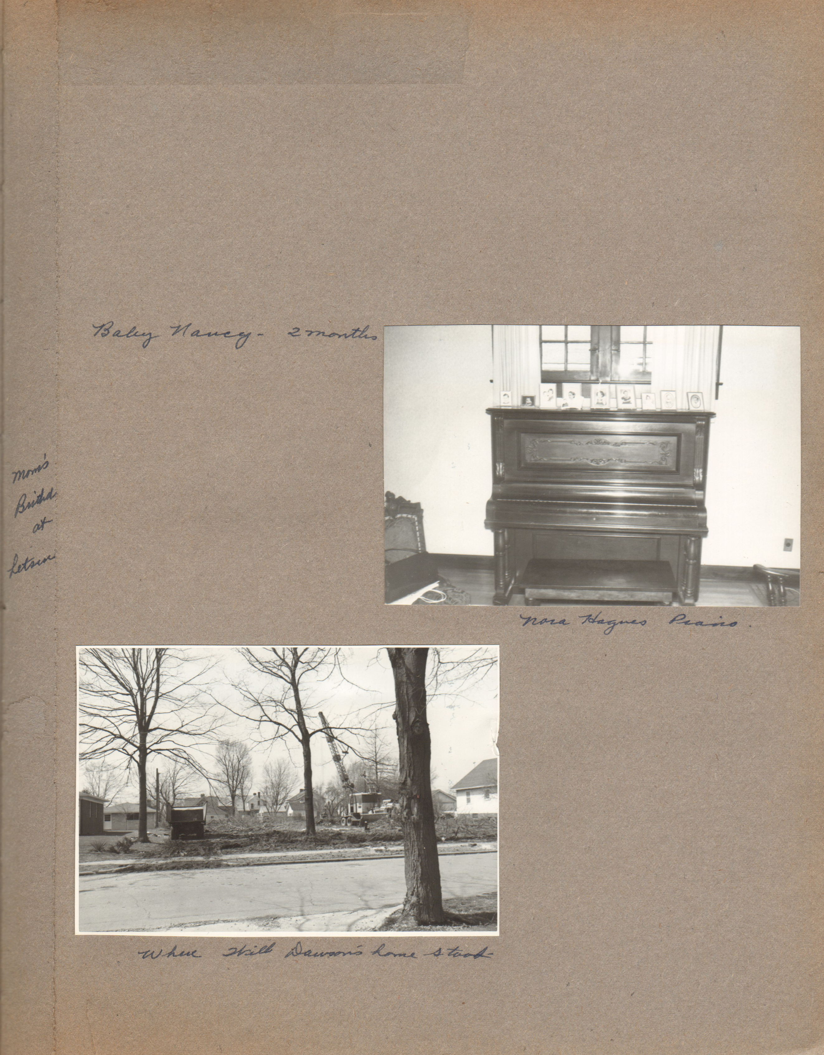 Nora Hague's piano at 6170 Guilford. Where Will (Wm) Dawson's home stood at 6190 Guilford - crane razing for apartments.