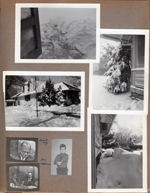Snow 6122 - shoveled at back door for dogs. House. TV screen - Bennett Cerf and Don Melvin. Alan with puppy.