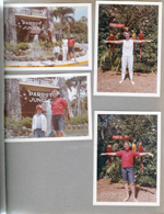 Florida - Parrot Jungle - Miami - Alan, Rosemary, Susan at entrance sign. Rosemary and Susan parrots on arms.