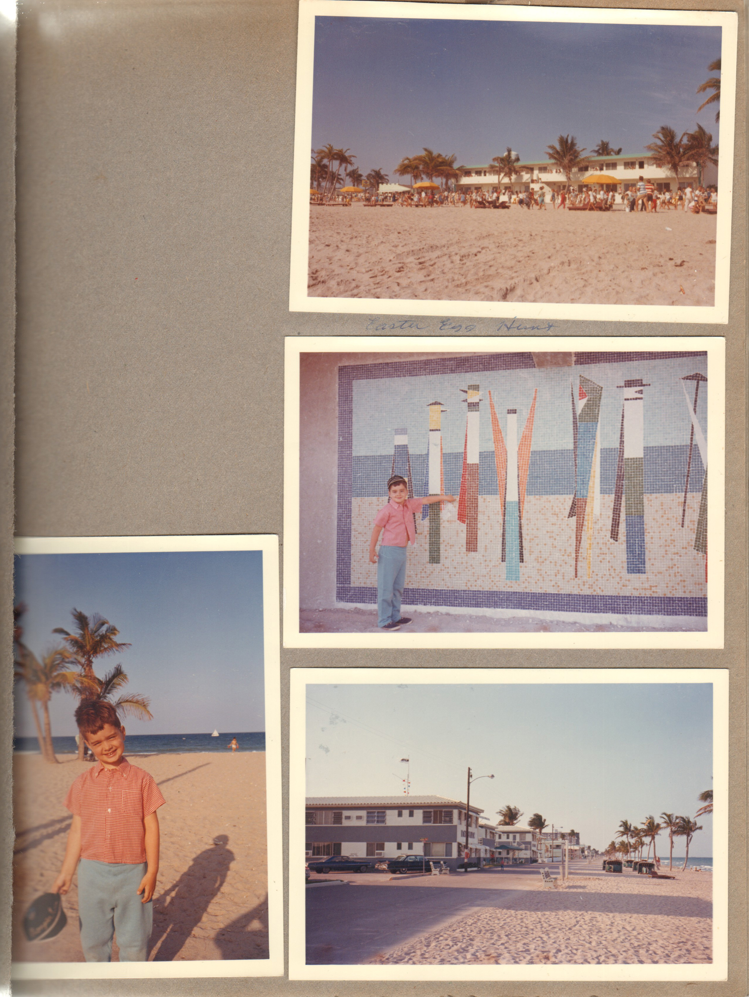 Hollywood Beach - The Diane from beach with crowd of people walking on broadwalk. Alan at Woodbury Co-op mosaic. Neptune from the south. Alan on beach.
