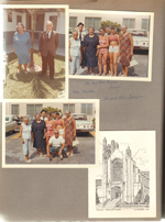 Hollywood Beach - Neptune - Mr and Mrs Powers. Mrs Miller, Mr and Mrs Powers, Rosemary, Irma Davis, Susan, Mrs and Mrs Doran - parking lot. Tabernacle Presbyterian Church notecard.