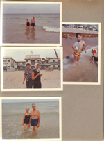 Hollywood Beach - Neptune - Girstle and Helen in ocean. Alan in surf. Susan and Rosemary at water - Neptune sundeck behind.
