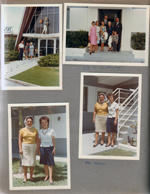 Girstle, Rosemary, Susan, Helen and Alan at entrance of Barefoot Trader restaurant, Pompano Beach. Hollywood Beach - Neptune -  Surf Road Susan, Rosemary, Irma, Girstle, Helen, Alan, John. In courtyard - Ms Morris.