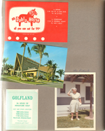 The Dahla Horse postcard - Pompano. Postcard 59853 - Barefoot Trader, Pompano Beach. Golfland miniature golf Hollywood Beach, Johnson Street, scorecard. Hollywood Beach - Neptune - in courtyard - Mrs Pollock.