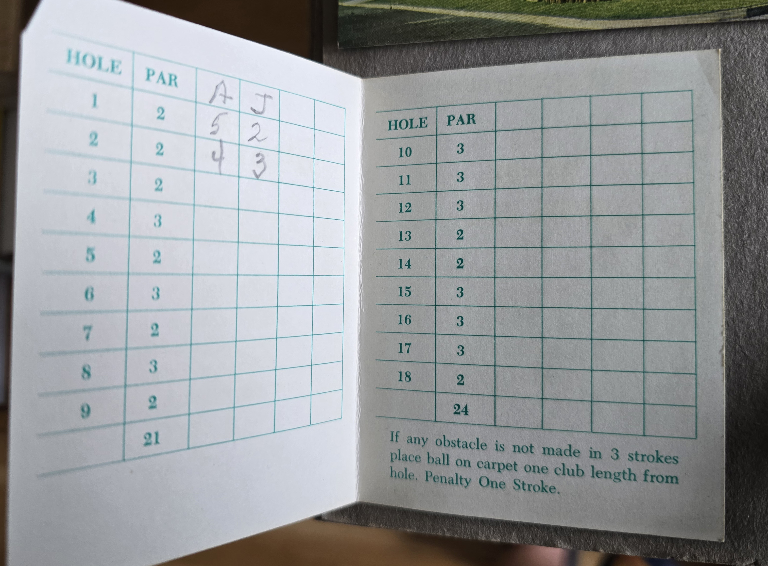 Golfland miniature golf Hollywood Beach, Johnson Street, scorecard