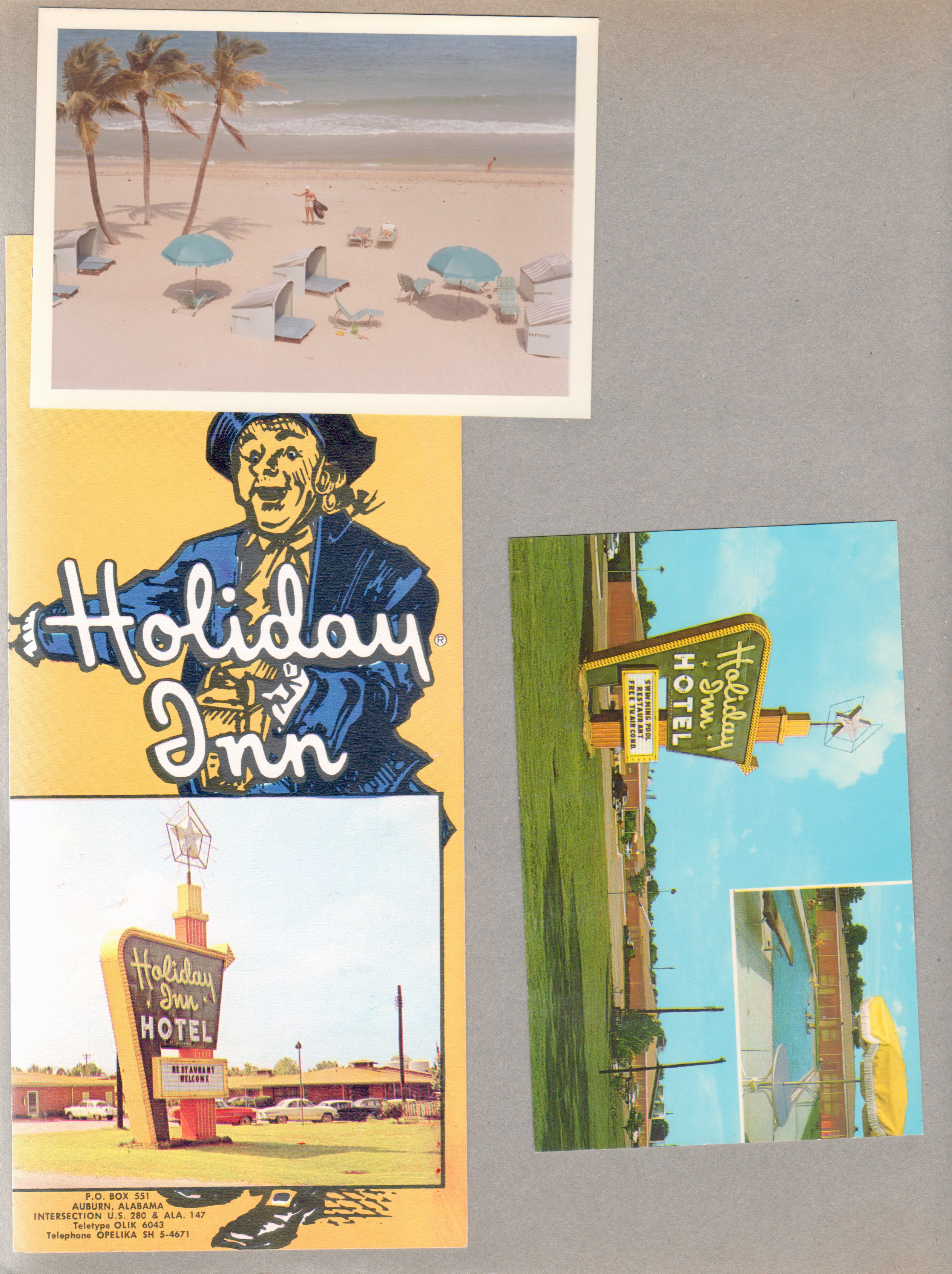 Hollywood Beach - Neptune - beach from sundeck probably. Holiday Inn brochure and postcard 9C-K2897 - Holiday Inn, Auburn, ALA