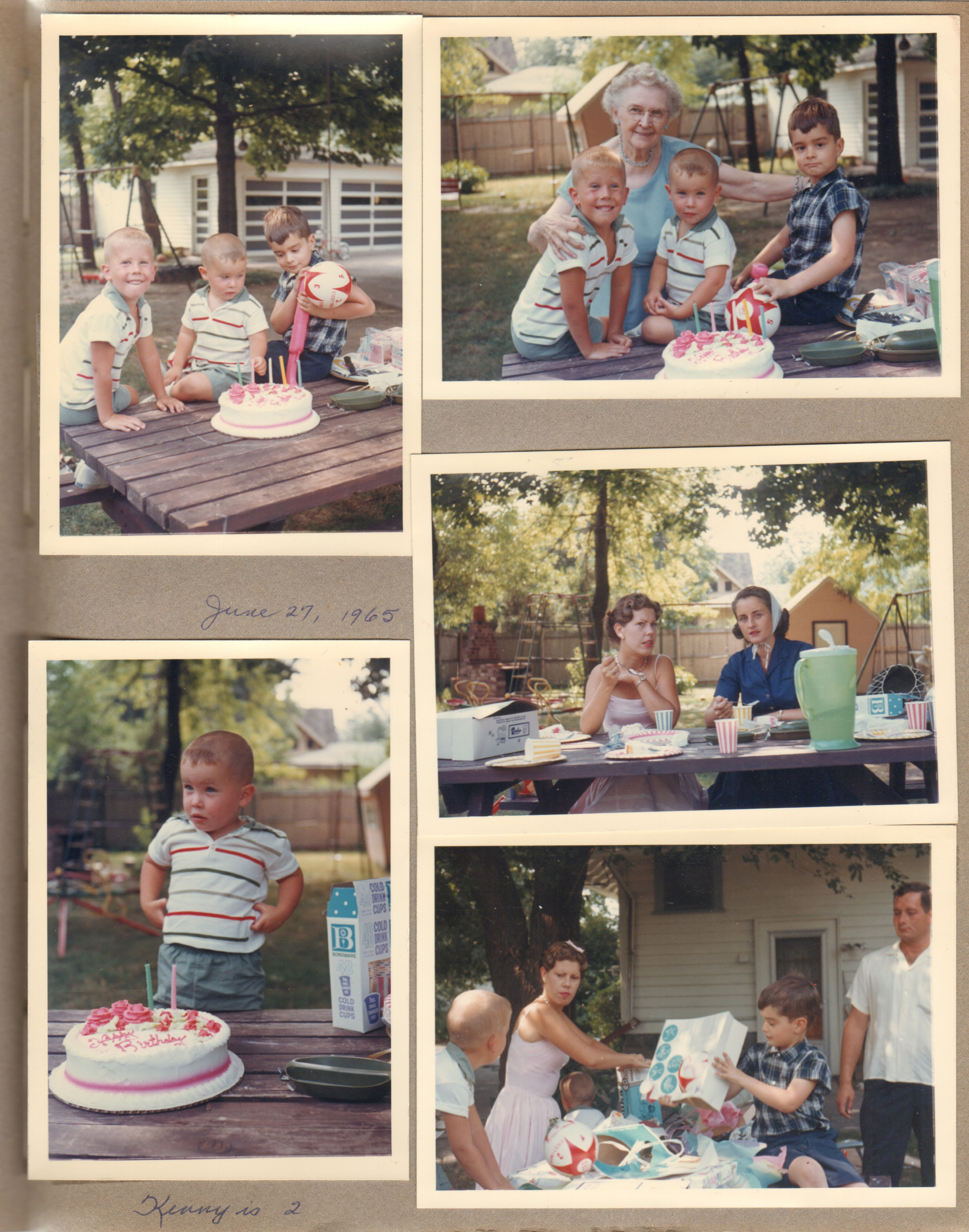 Ronnie's birthday 6122 yard - Ronnie, Kenny and Alan with Sticky Finger ball toy. Vonnie. Betty and Rosemary. Dave.
