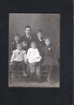 old photo about 1901 02 1902 - Letsingers Front L-R Charles - Esther J - Bonnie. Back - Clint - Curt - Everett