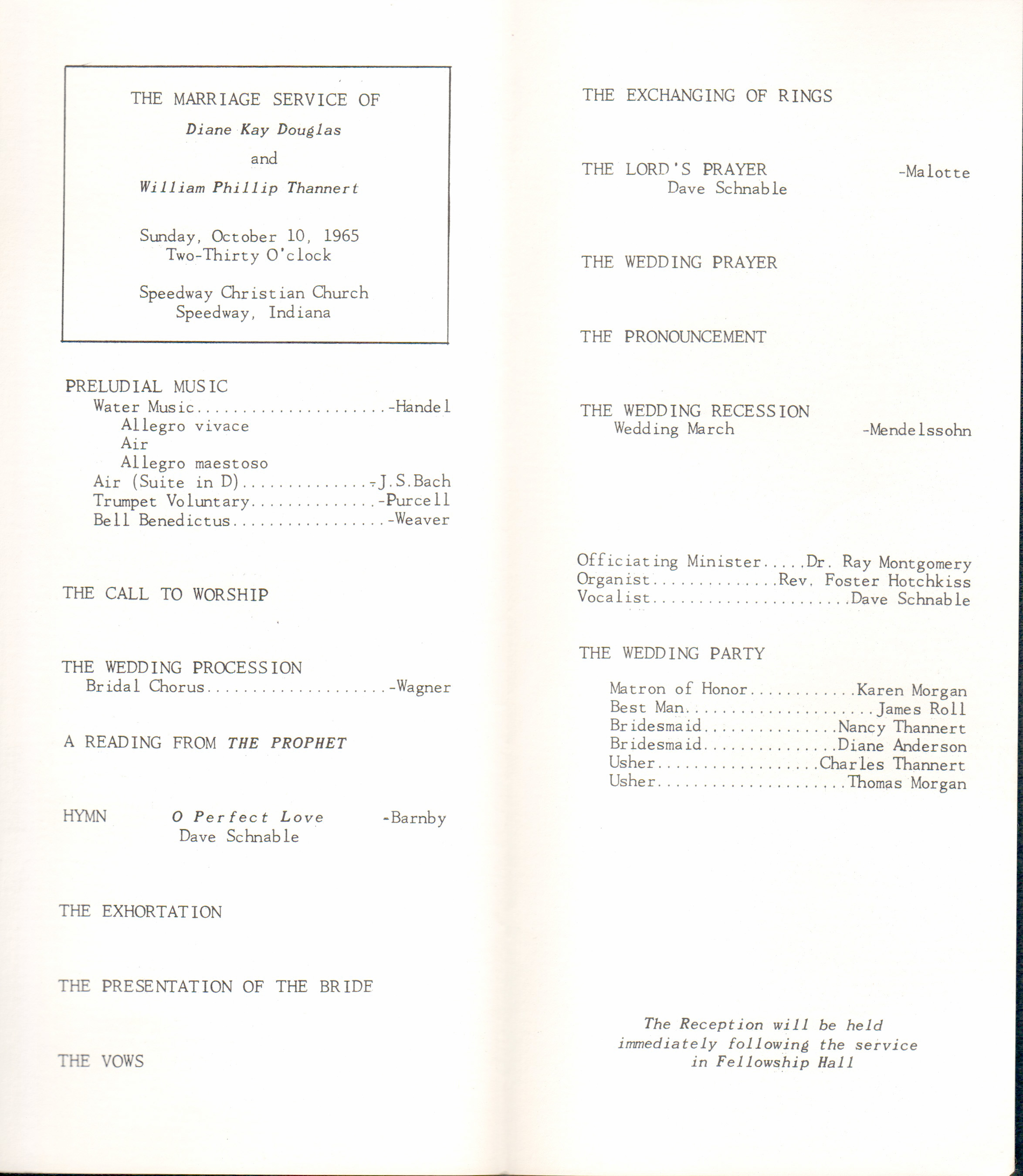 Dianne Douglas wedding program