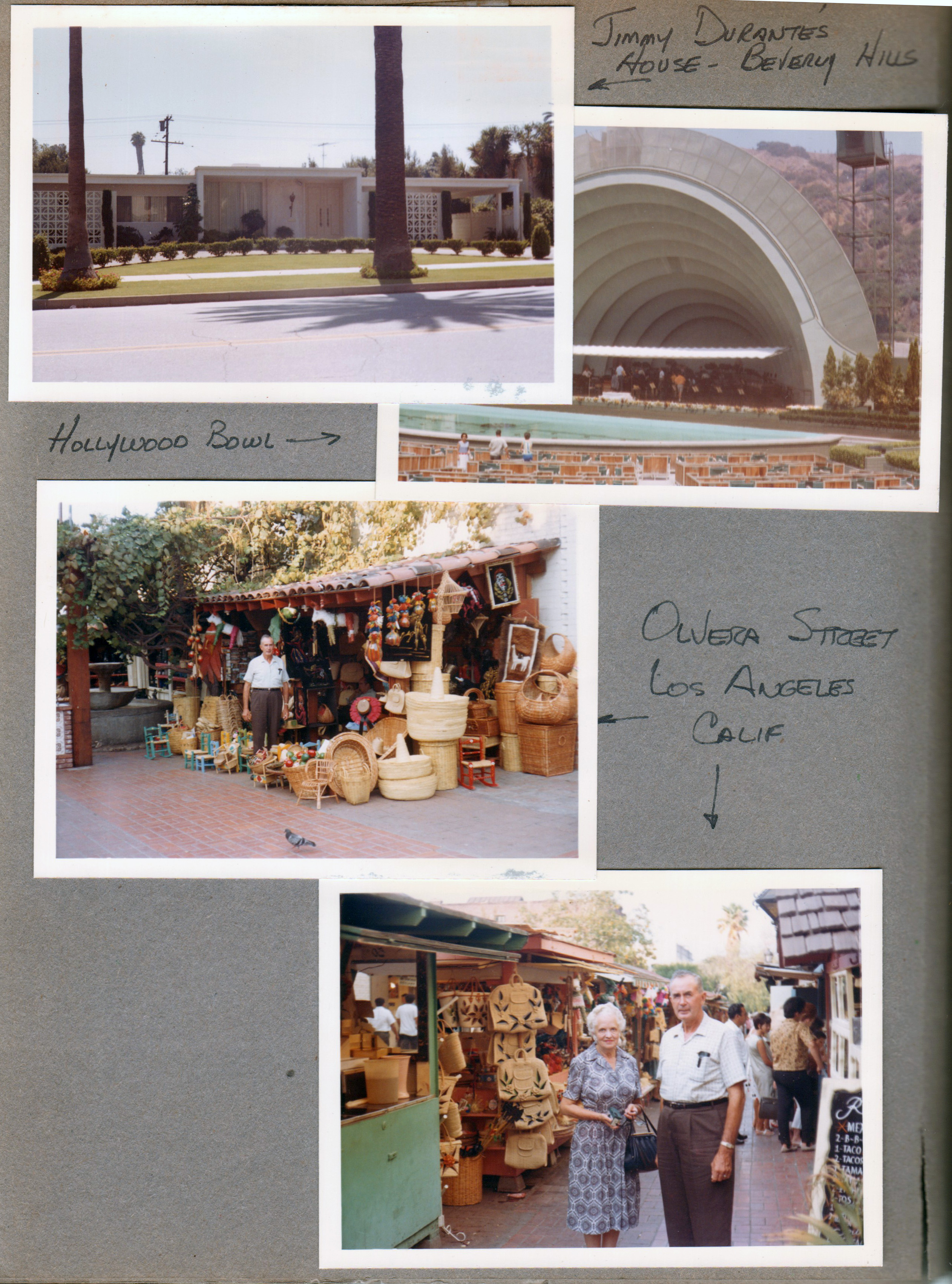 Jimmy Durante house in Beverly Hills. Hollywood Bowl. Olvera Street