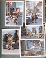 New York World's Fair trip - Manhattan - Times Square. Susan, Alan and Rosemary at Forum Theater marquee The Yellow Rolls Royce. Marquee - The Merv Griffin Show, St James Theater Hello Dolly. camel cigarettes billboard blowing smoke rings.