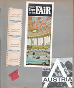 New York World's Fair trip - Greyhound tickets. Hollywood ticket stub. Brochure - What's free at the Fair. Austria