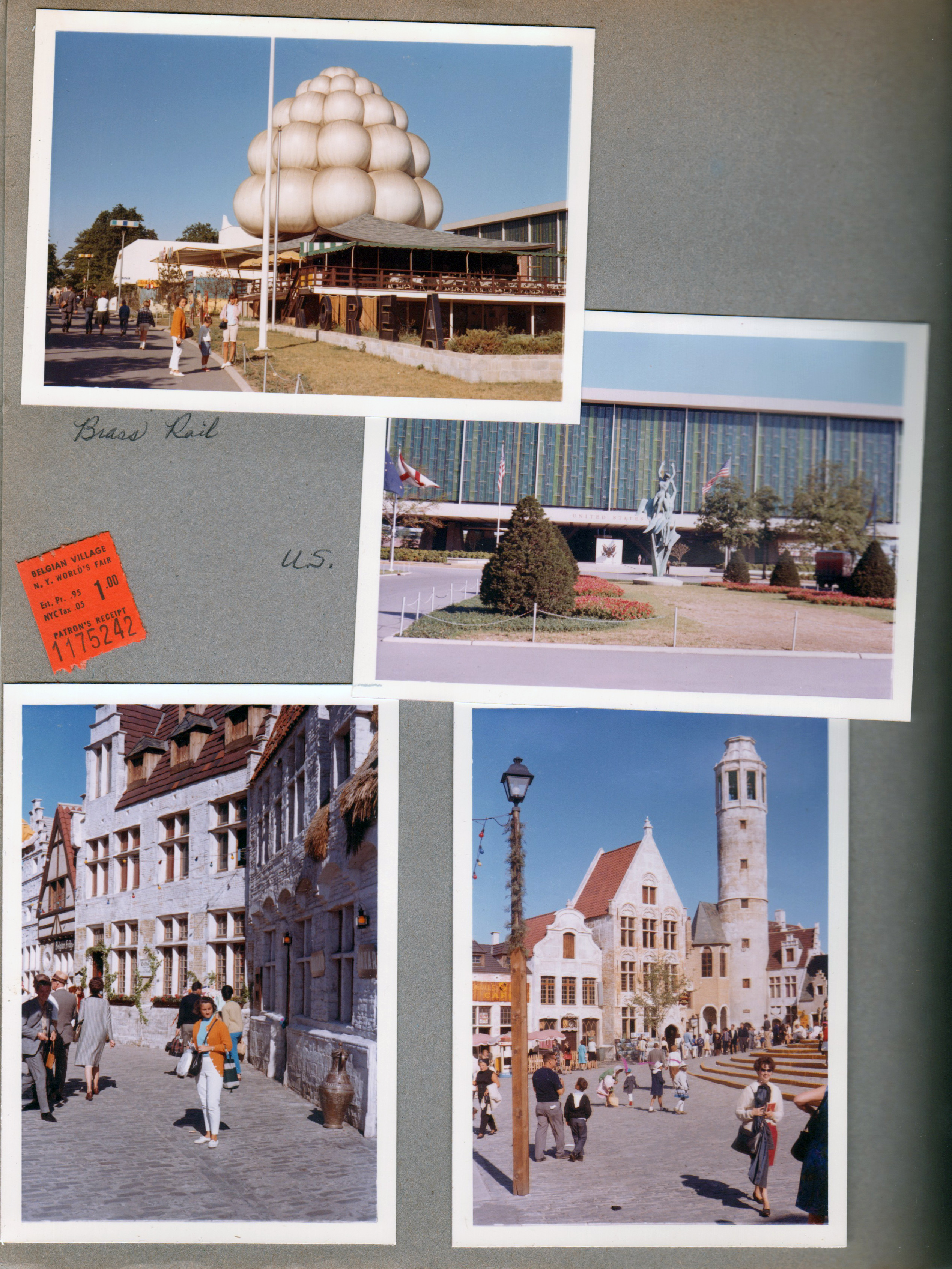 New York World's Fair trip - Brass Rail snack bar. US pavilion. Belgian Village - Rosemary. ticket stub.