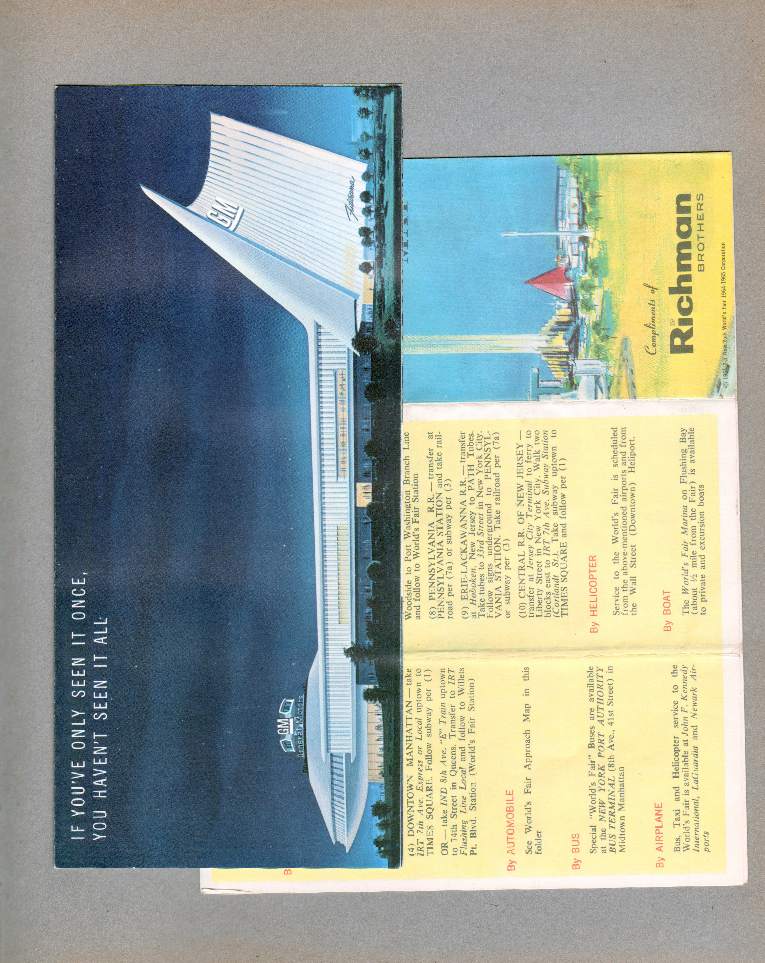 New York World's Fair trip - General Motors pavilion brochure. New York World's Fair Visitors Map courtesy Richman Brothers.