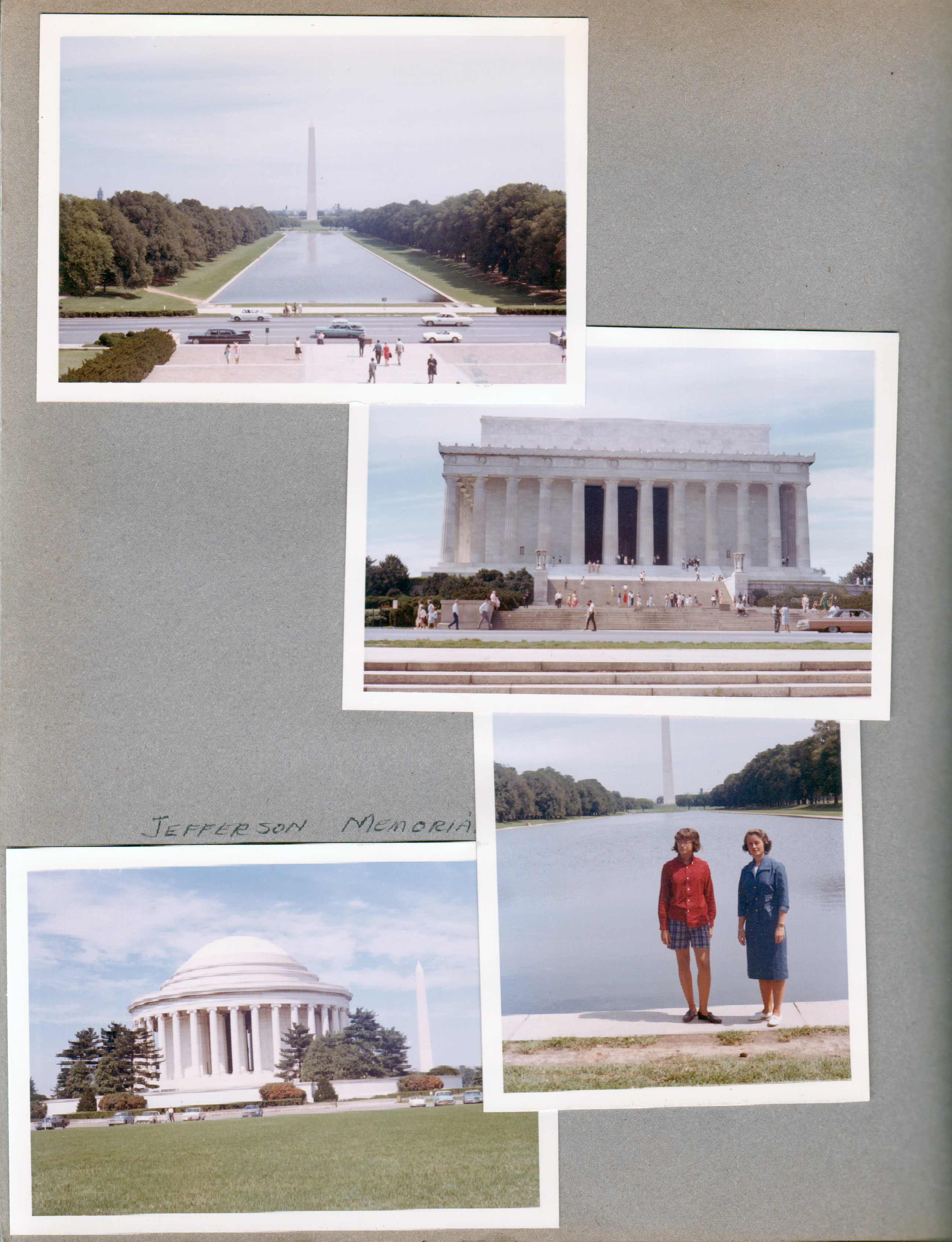New York World's Fair trip - Washington Monument. Lincoln memorial. Jefferson Memorial. Susan and Rosemary at the reflecting pool.