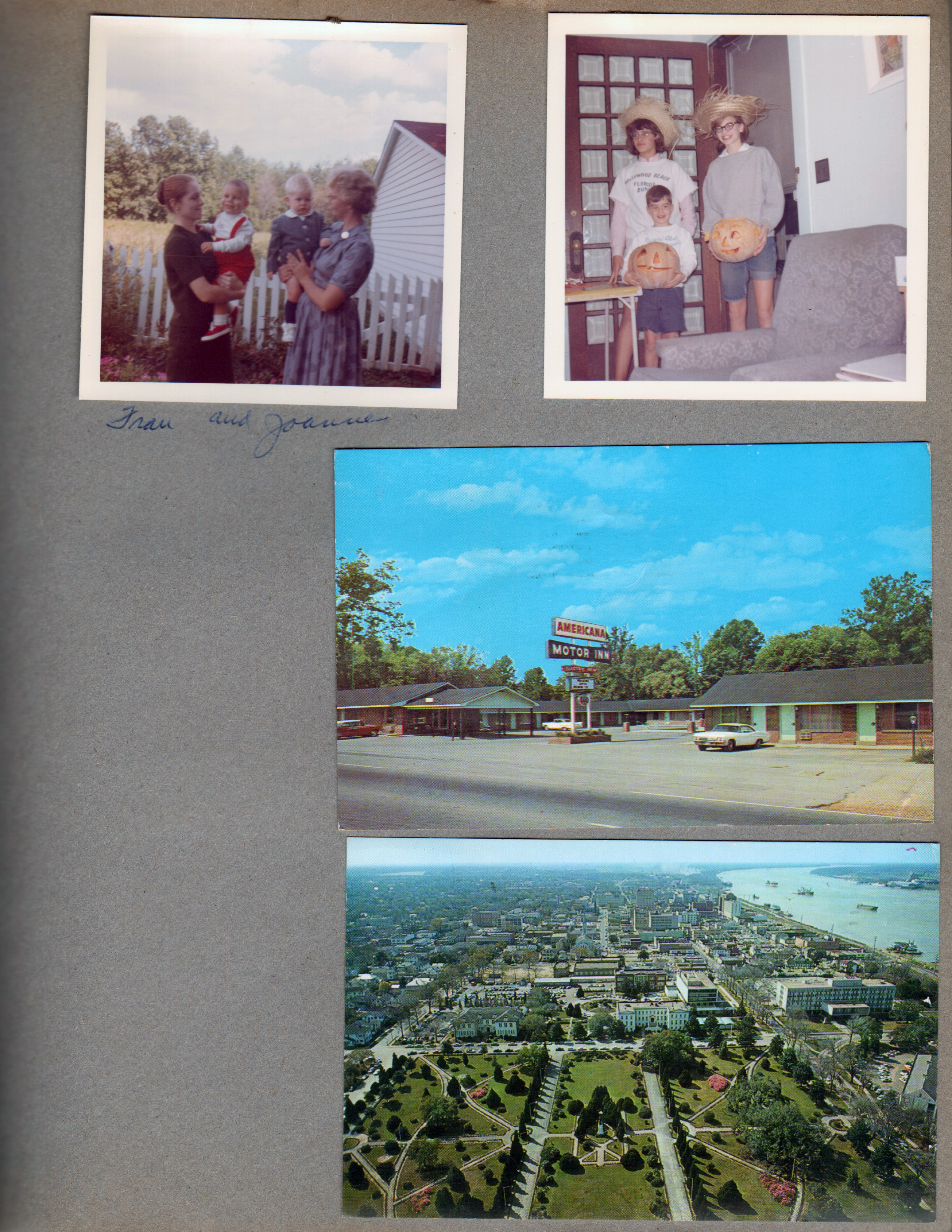 Fran and Joanne. 6122 Halloween - Susan, Alan and Dori Patterson? Postcard 26/9-C - Americana Motor Inn, Jackson, Tenn from Vonnie. Postcard BH-2 42369 - South View from Louisiana Capitol - from Vonnie