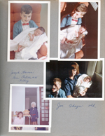 Alan and Susan holding baby Joe Letsinger. 6122 Halloween - Susan and Alan in white wig.