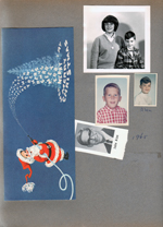 Christmas card - Santa with hose. Susan and Alan portrait. Ronnie. John Alan (no idea who this is).