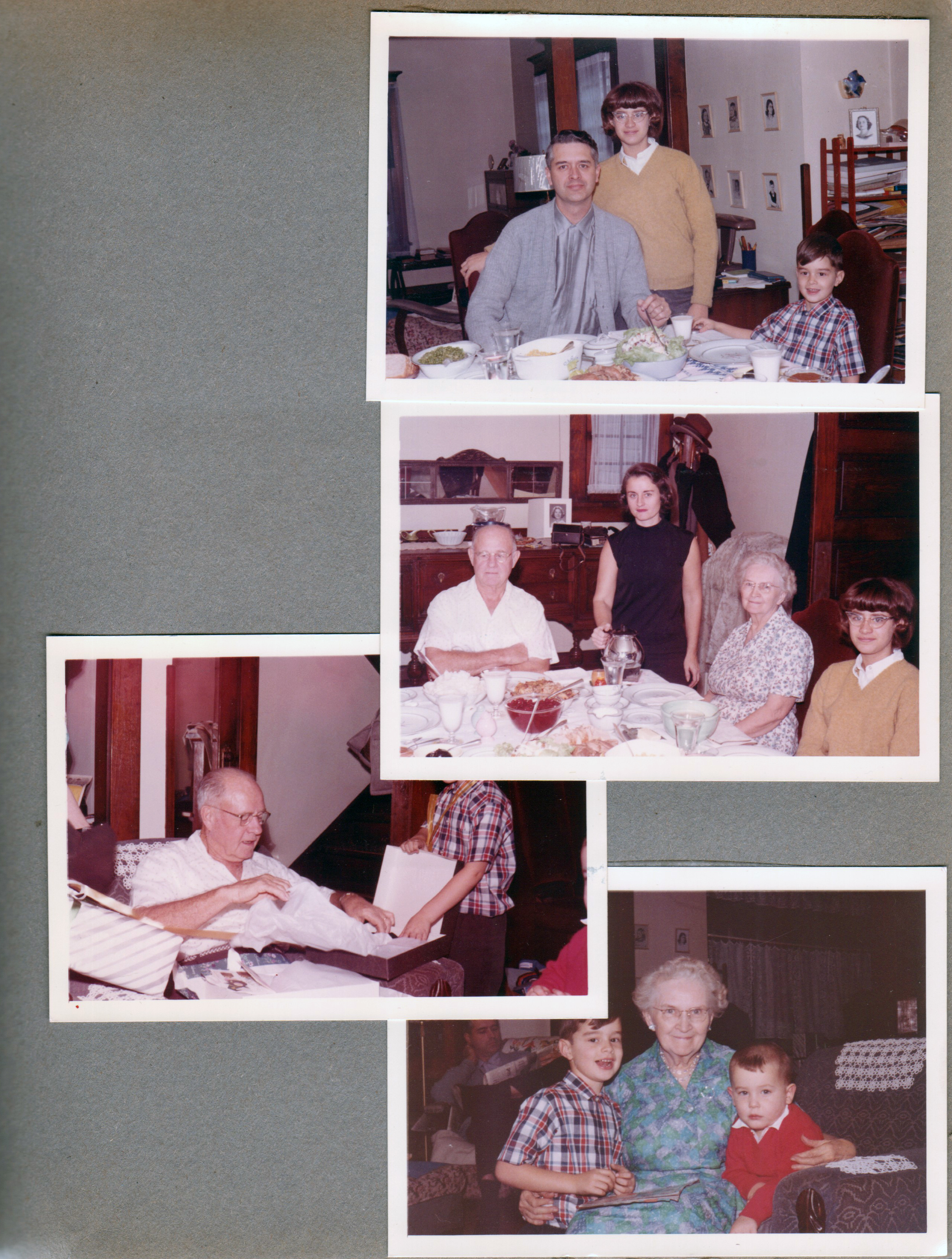3845 Capitol - dining room - John, Susan and Alan. Curt, Rosemary, Vonnie and Susan.  Alan, Vonnie and Kenny.