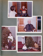 Pat and Mary. Helen Hague. Alan by Christmas tree with watermelon. Susan.