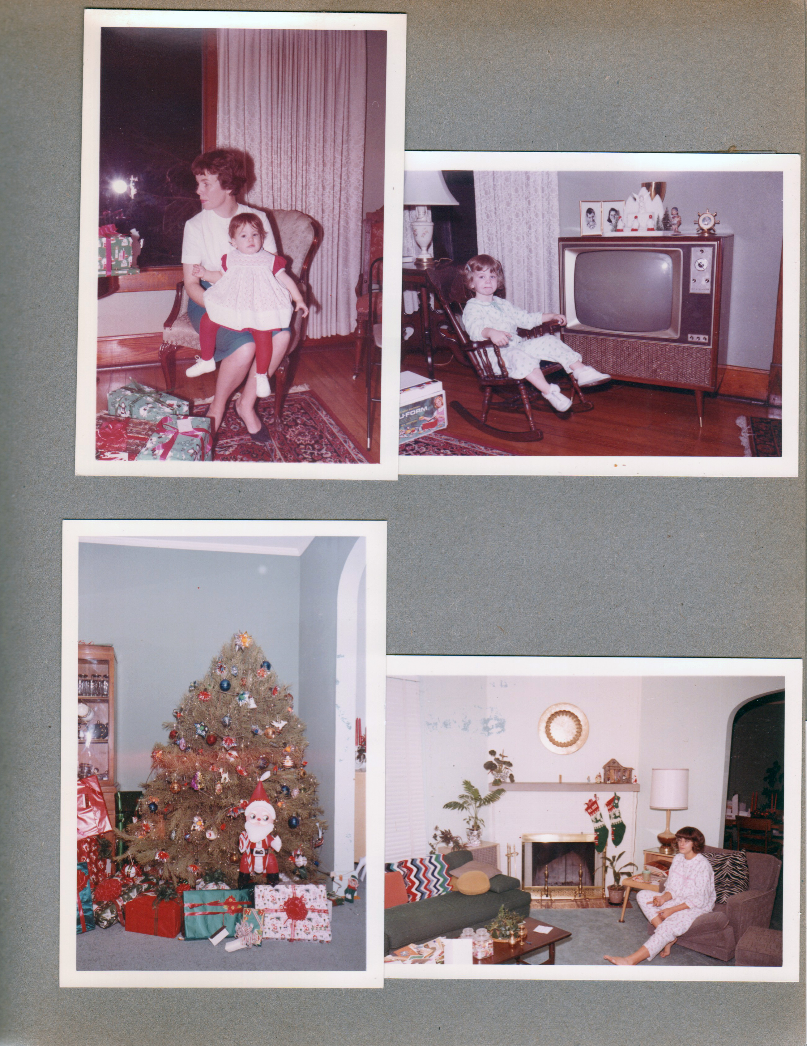 Christmas at 8815 Haverstick Living room - Pat and Nancy. Mary by TV. Christmas at 6122 - tree and inflatable Santa. Susan in living room. 