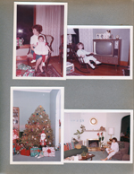 Christmas at 8815 Haverstick Living room - Pat and Nancy. Mary by TV. Christmas at 6122 - tree and inflatable Santa. Susan in living room. 