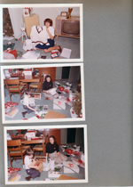 Christmas at 6122 - living room - Susan with new sweater. Dining room - Alan and Rosemary - Creepy Crawlers.