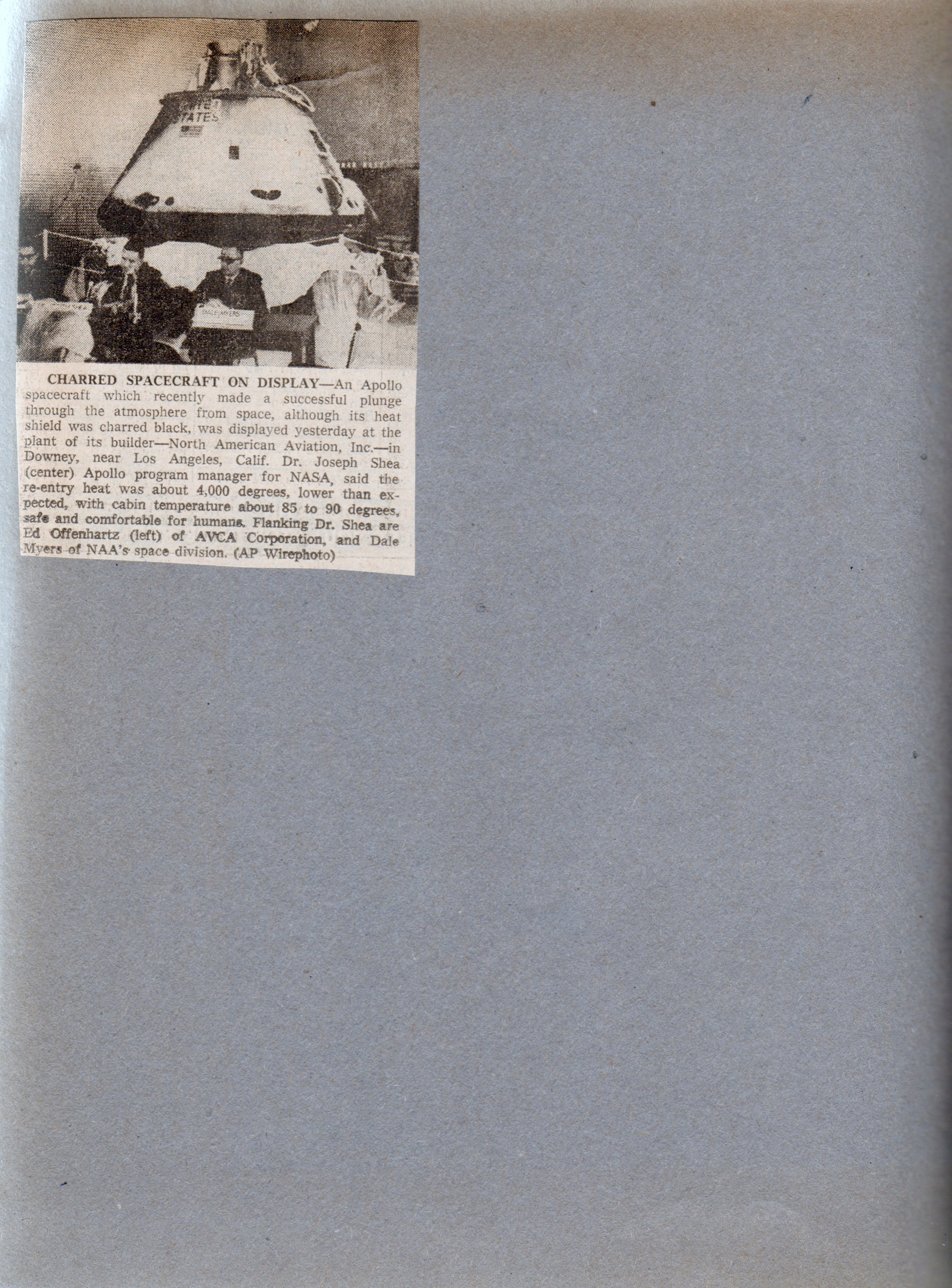 Newspaper clipping - Apollo spacecraft
