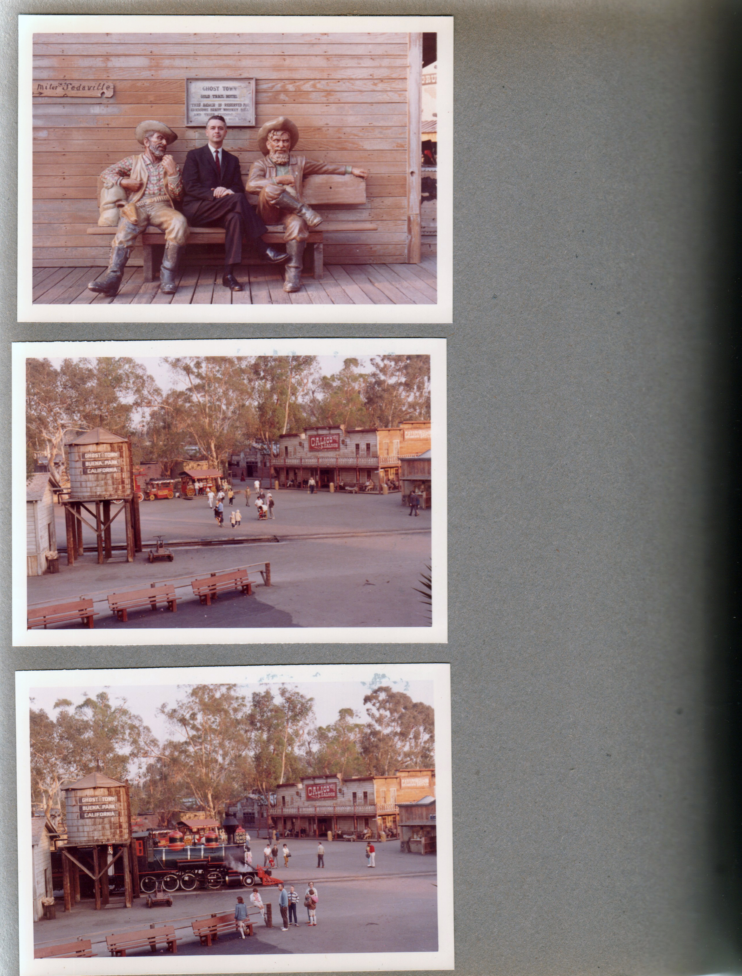 Knott's Berry Farm - John on bench with statues.