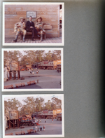 Knott's Berry Farm - John on bench with statues.
