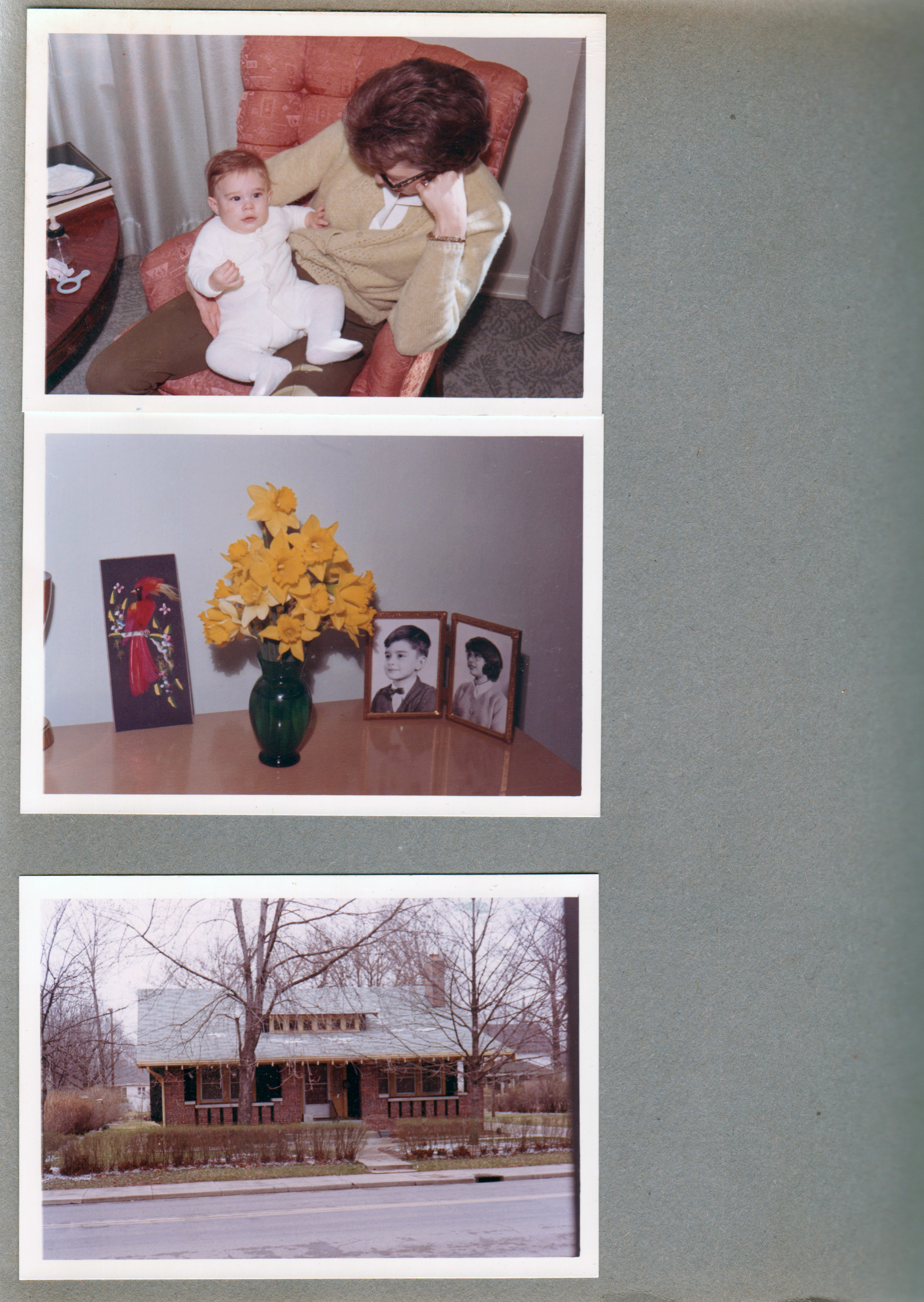 Sara and baby Joe Letsinger. Flowers at 6122 on TV. 6123 house (Williams/Brawners) from 6122.