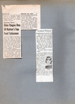 Newspaper clippings - Glen Hague top salesman. Lenten prayer - Karen.