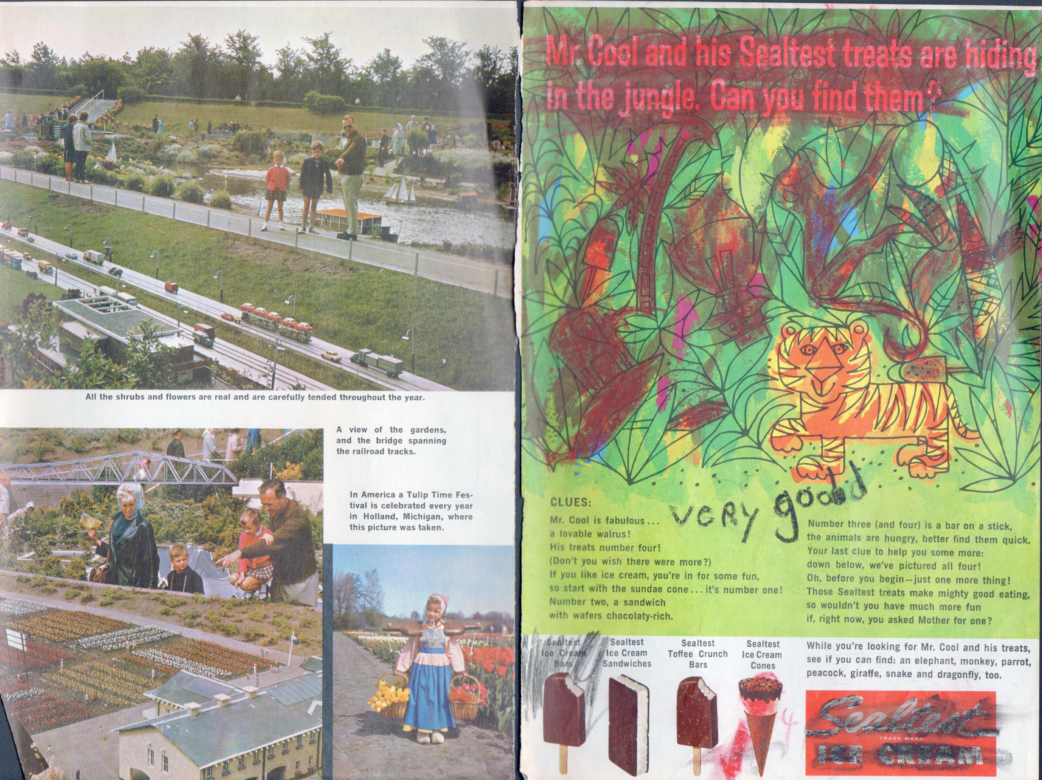 magazine article - The Magic City of Madurodam in The Hague. Sealtest Ice Cream ad.