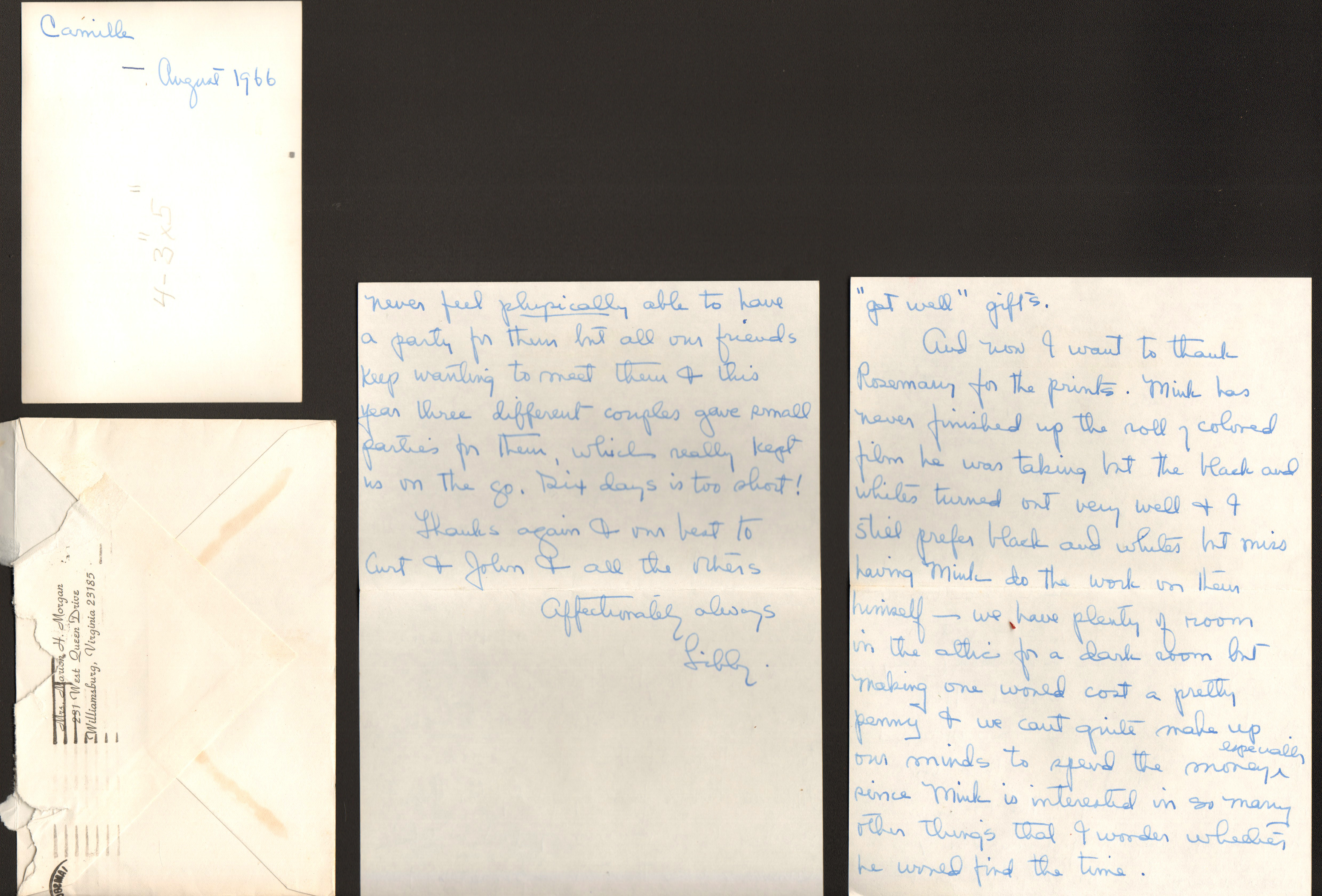 Letter from Baton Rouge - Helen Morgan and picture of Cammy