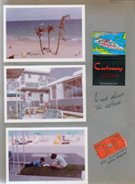 Hollywood Beach - Neptune Apartments - beach from sundeck. Susan shuffleboard. Alan and Susan near broadwalk. The Castaways matchbook. Hollywood Theatre ticket stub - The Silencers - Matt Helm